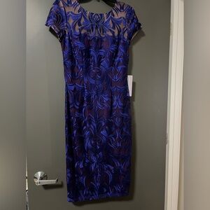 JS Collections Royal Blue Lace Midi Dress